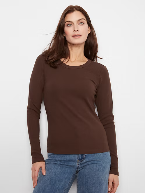 CHARLIE B LONG SLEEVE CREW NECK TOP - COFFEE - Vi-Leen's Fashions