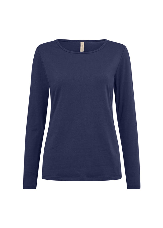 SOYACONCEPT PYLLE CREW NECK LONG SLEEVE TOP - NAVY