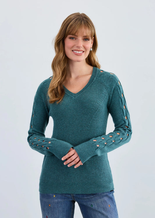 FDJ LONG SLEEVE V-NECK SWEATER - SPRUCE
