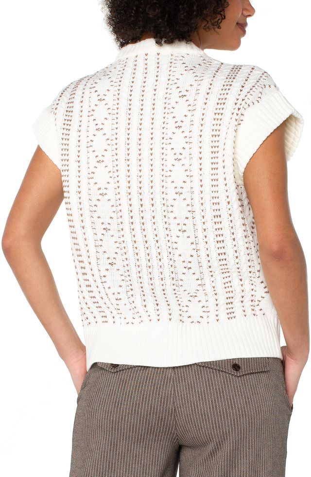 LIVERPOOL CAP SLEEVE DOLMAN 1/2 ZIP SWEATER - CREAM/CAMEL