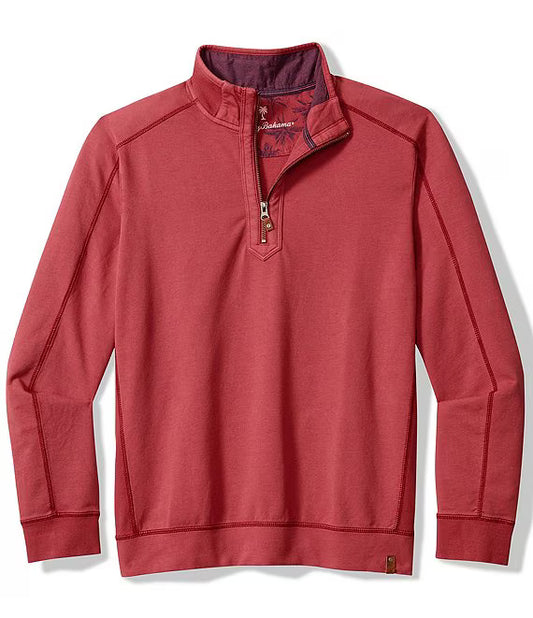 MEN'S TOMMY BAHAMA BEN & TERRY HALF ZIP - DEEP HAVANA