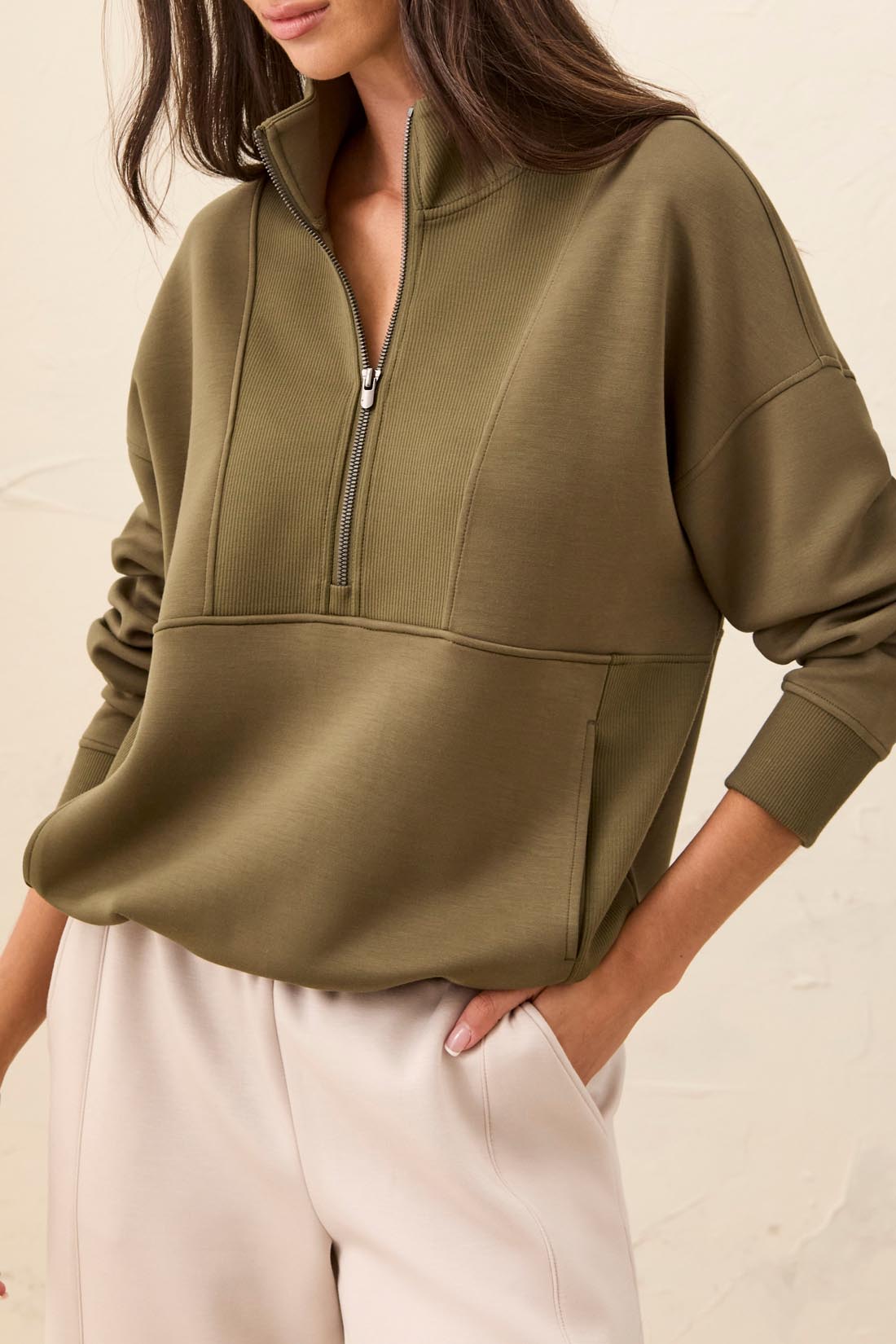 TRIBAL HALF ZIP PULLOVER - BASIL