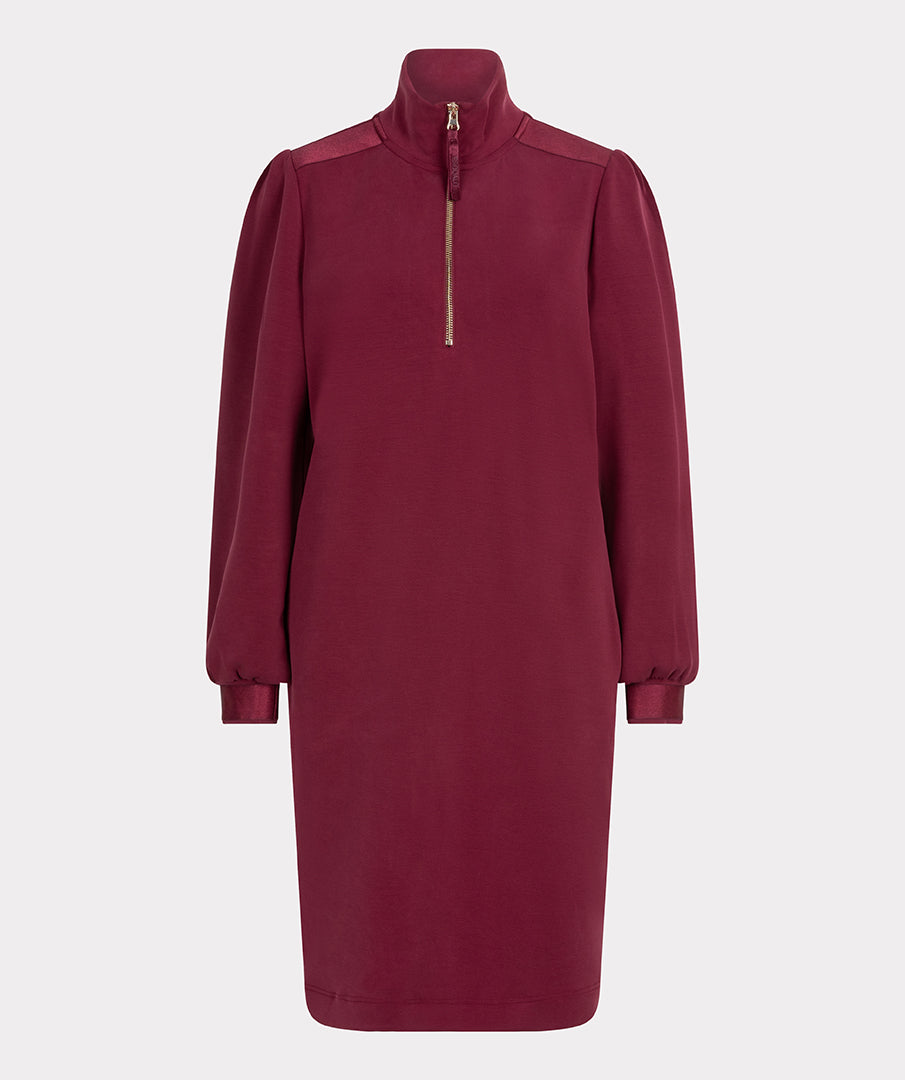 ESQUALO ZIP COLLAR MODAL DRESS - WINE - Vi-Leen's Fashions