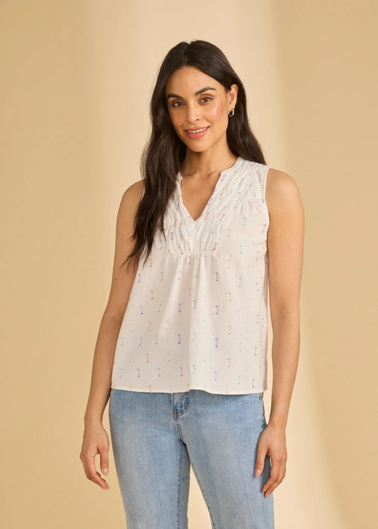 FDJ SLEEVELESS V-NECK TOP - WHITE - Vi-Leen's Fashions