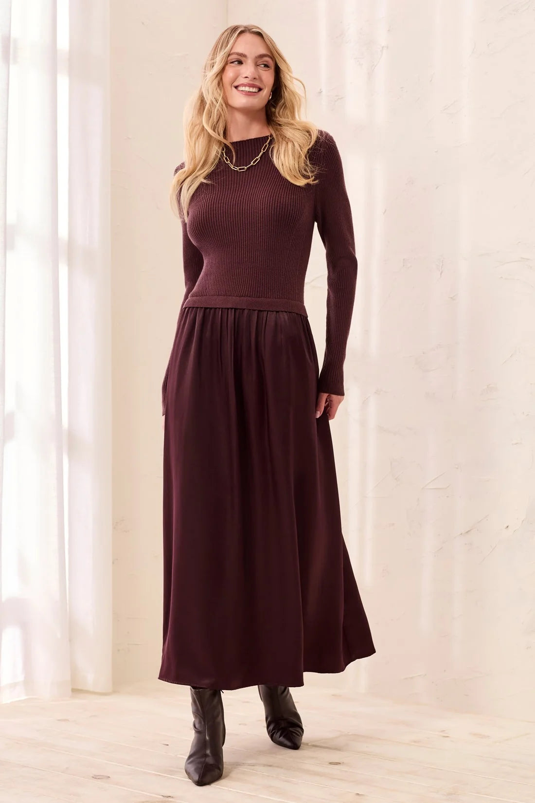 TRIBAL MIXED MEDIA MAXI DRESS - FUDGE