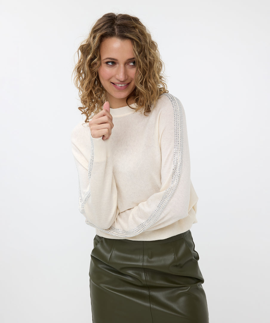 ESQUALO SWEATER WITH SEQUINS SLEEVE DETAIL - CREAM - Vi-Leen's Fashions