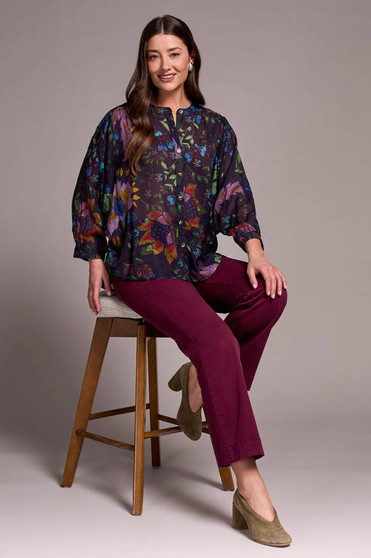 TRIBAL DOLMAN SLEEVE WIDE BLOUSE - NIGHT FALL