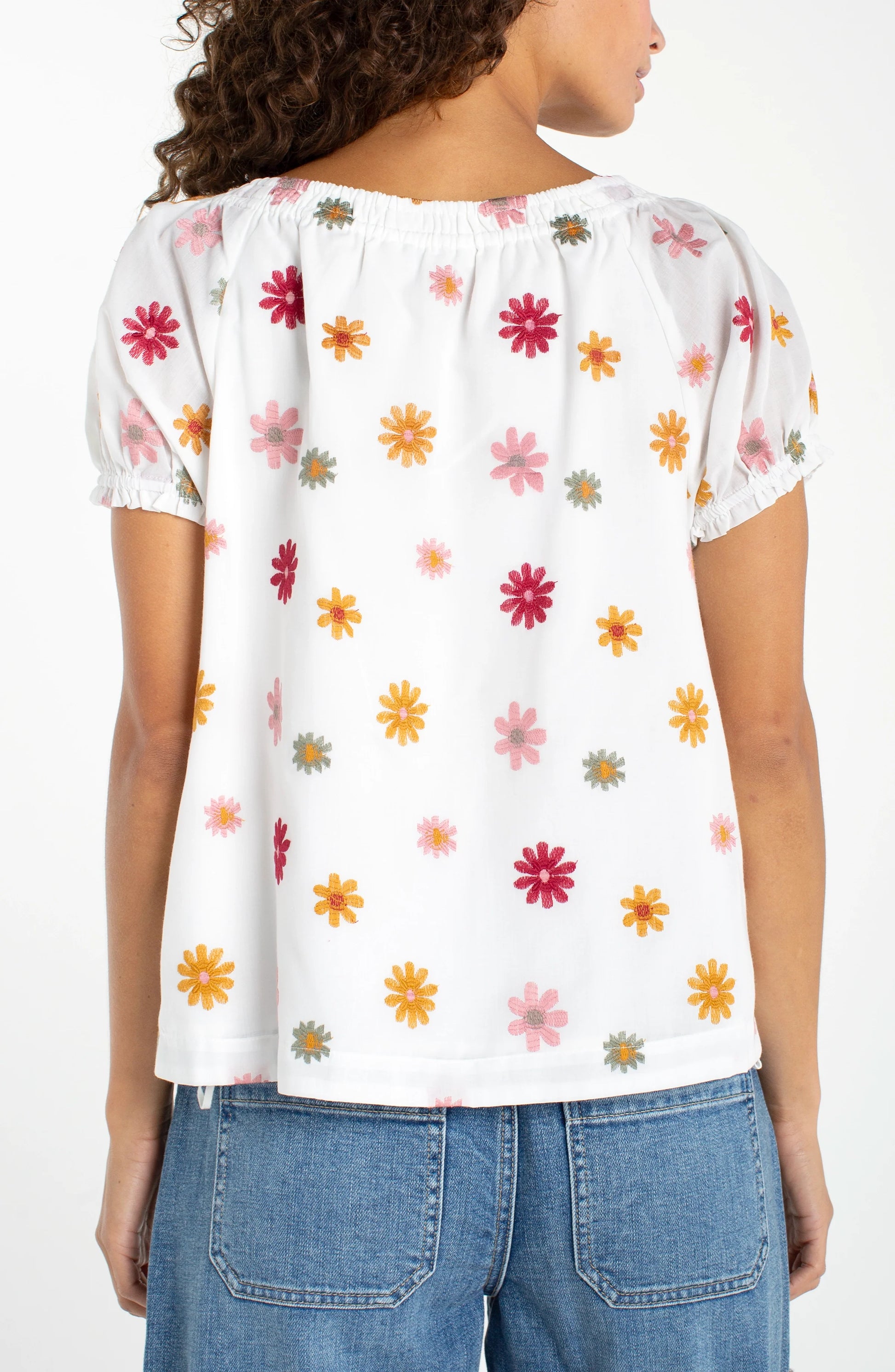 LIVERPOOL EMBROIDERED TIE NECK TOP - MULTI FLOWER - Vi-Leen's Fashions