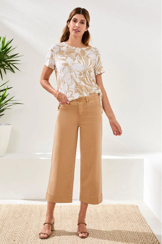 TRIBAL HIGH RISE PALAZZO PANT - SESAME
