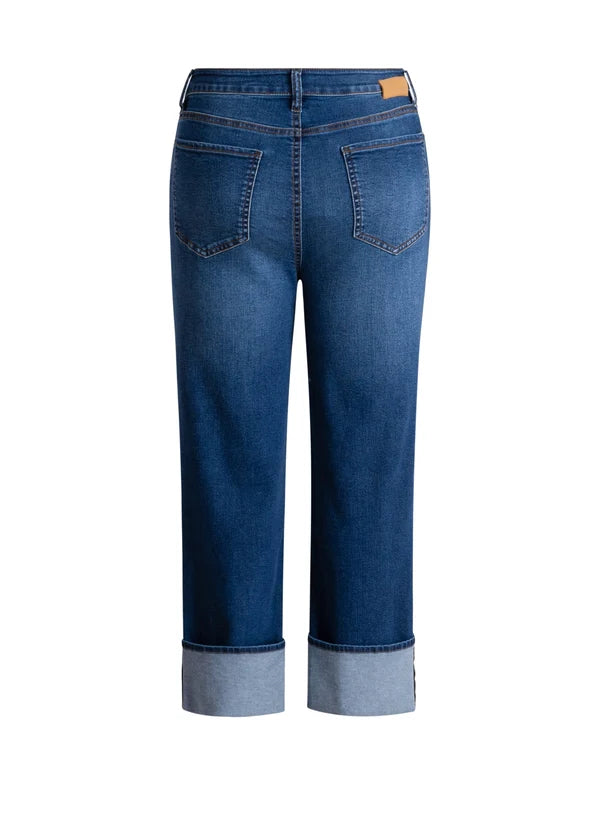 YEST STINA CUFFED JEAN - DARK STONE WASH