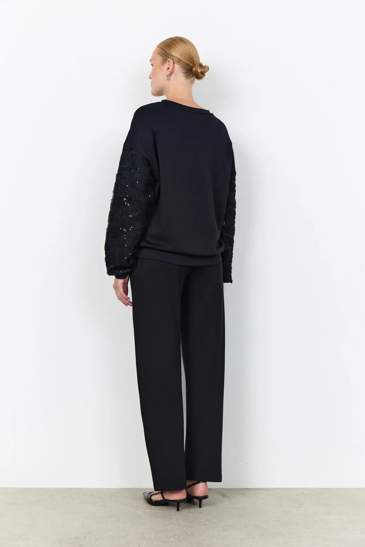 SOYACONCEPT BANU EMBROIDERED SEQUINS SLEEVE PULLOVER - BLACK - Vi-Leen's Fashions