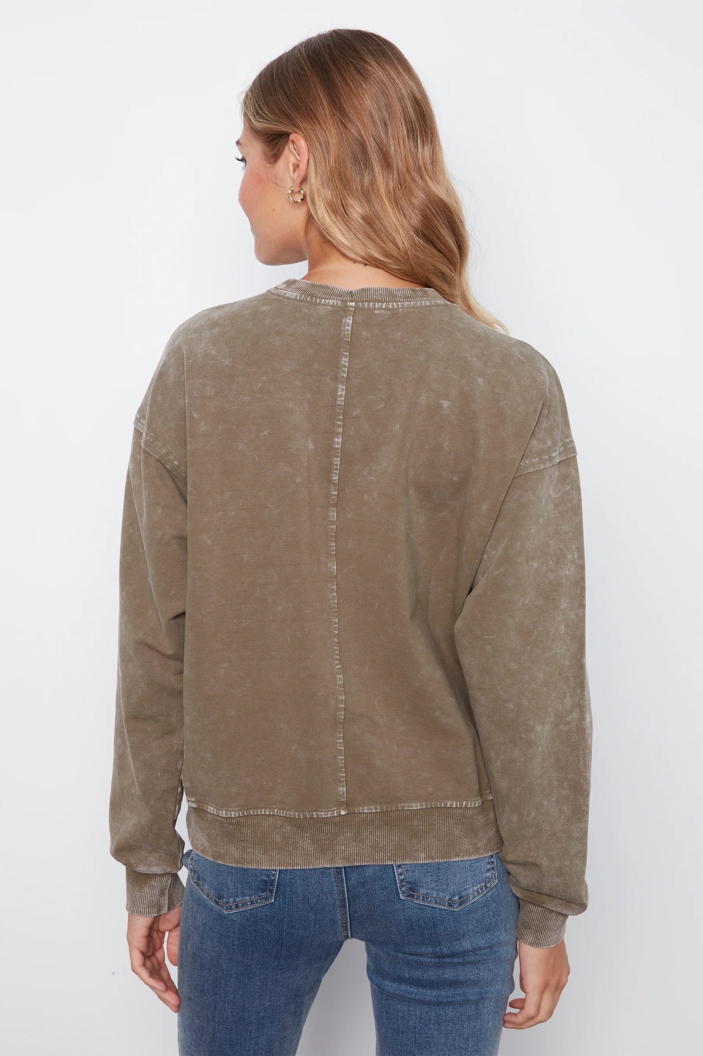 CHARLIE B SWEAT WITH FLOWER APPLIQUE - MOSS - Vi-Leen's Fashions