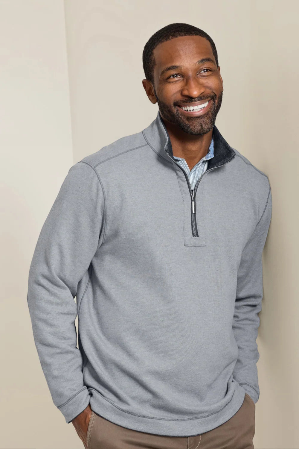 TOMMY BAHAMA FLIPVIEW HALF ZIP - NIGHT CAP HEATHER - Vi-Leen's Fashions