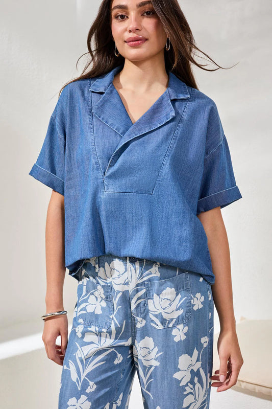 TRIBAL POPOVER DENIM SHIRT - FJORD BLUE