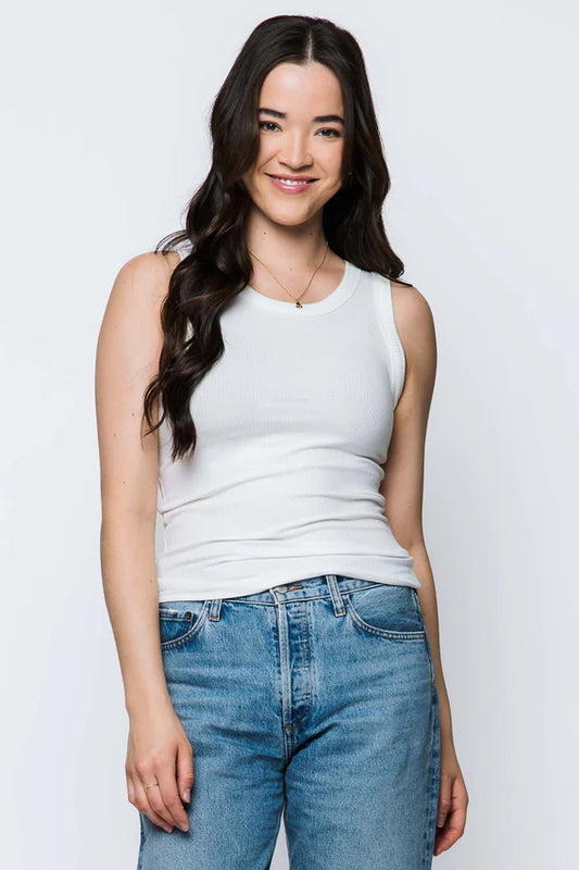 ORB LEANNE CREW NECK TANK - BRIGHT WHITE - Vi-Leen's Fashions