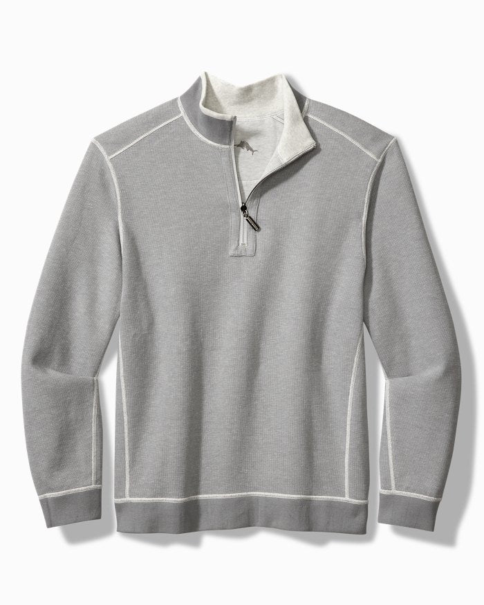 MEN'S TOMMY BAHAMA REVERSIBLE HALF ZIP PULLOVER - HEATHER GREY
