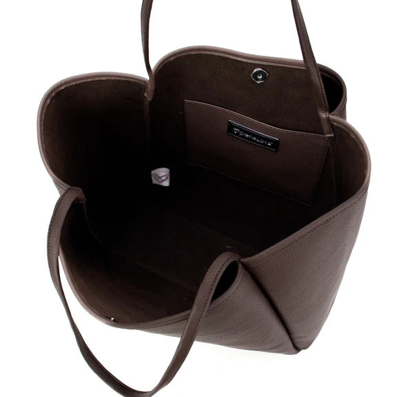 KEELE OVERSIZE VEGAN LEATHER TOTE - CHOCOLATE