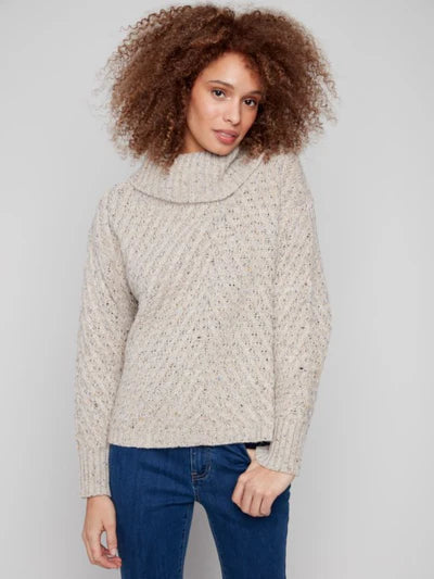CHARLIE B DIAGONAL CABLE KNIT SWEATER - OAT