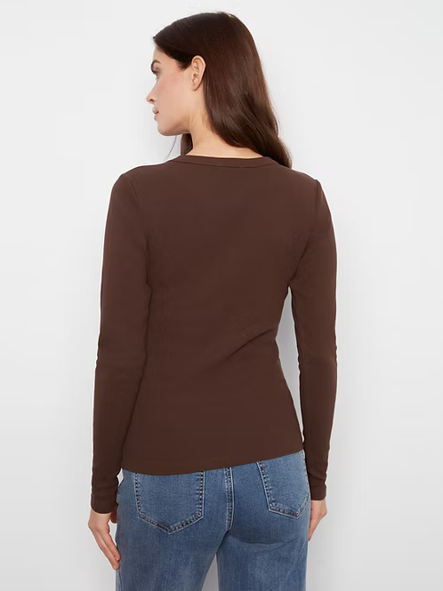 CHARLIE B LONG SLEEVE CREW NECK TOP - COFFEE - Vi-Leen's Fashions