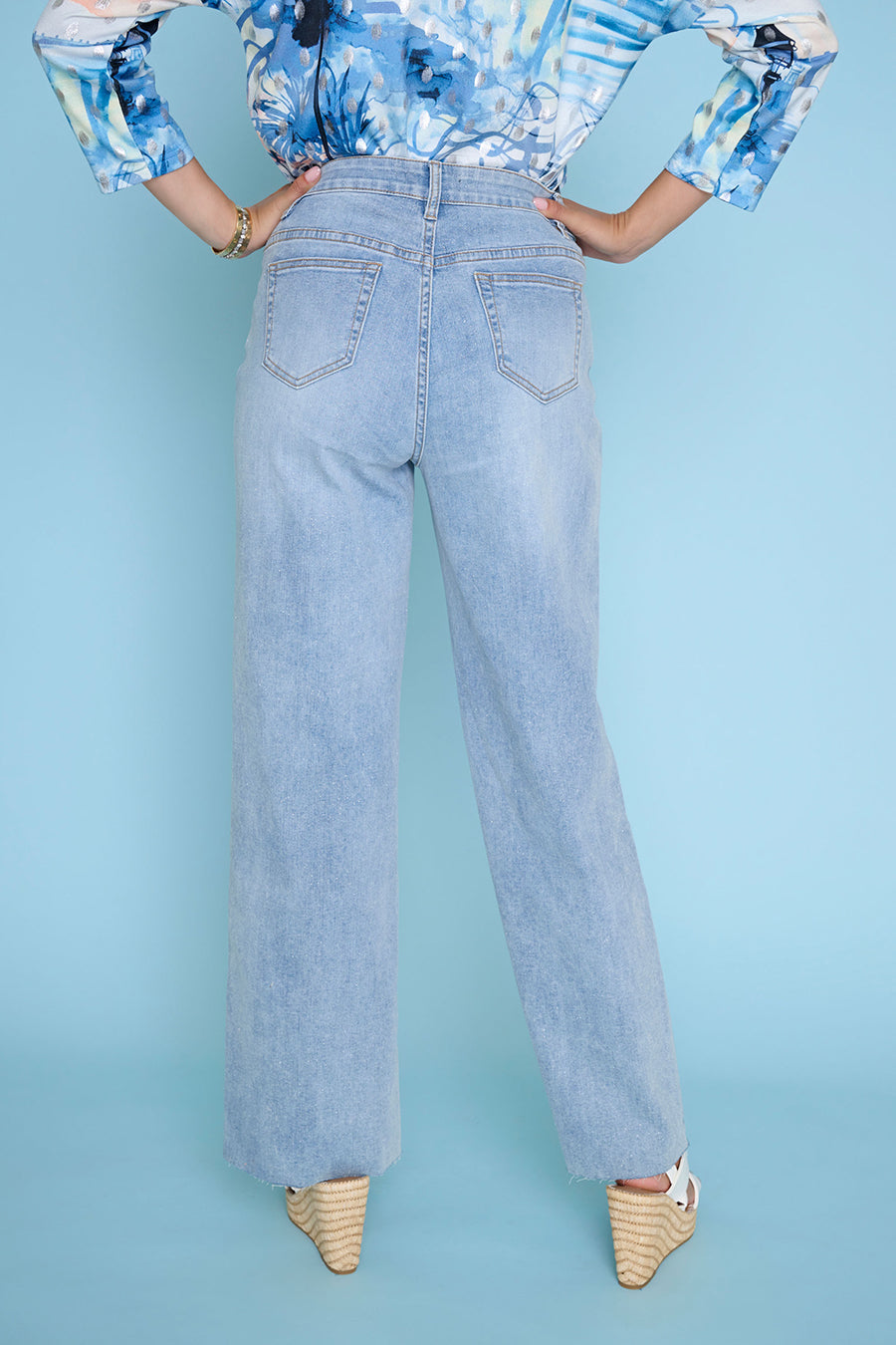 PICADILLY GLITTER WIDE LEG JEAN - LIGHT DENIM - Vi-Leen's Fashions