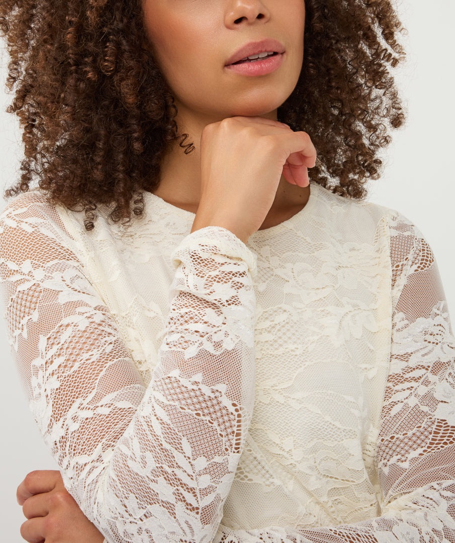 ESQUALO LONG SLEEVE LACE TOP - VANILLA - Vi-Leen's Fashions