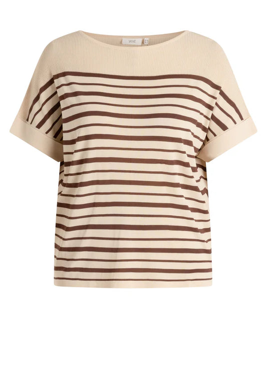 YEST MABELL TOP - SAND/COFFEE - Vi-Leen's Fashions