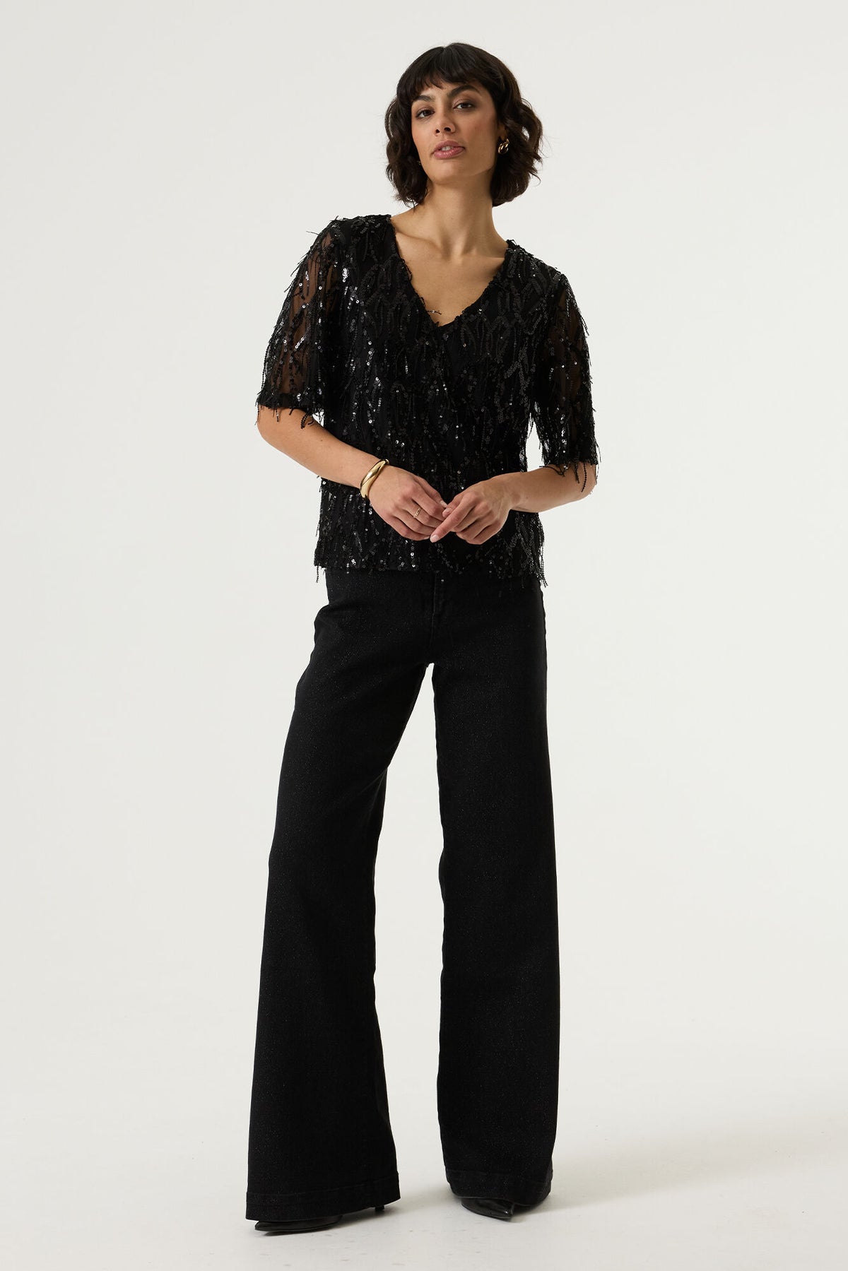 GARCIA SHIMMER WIDE LEG BLACK PANT - Vi-Leen's Fashions