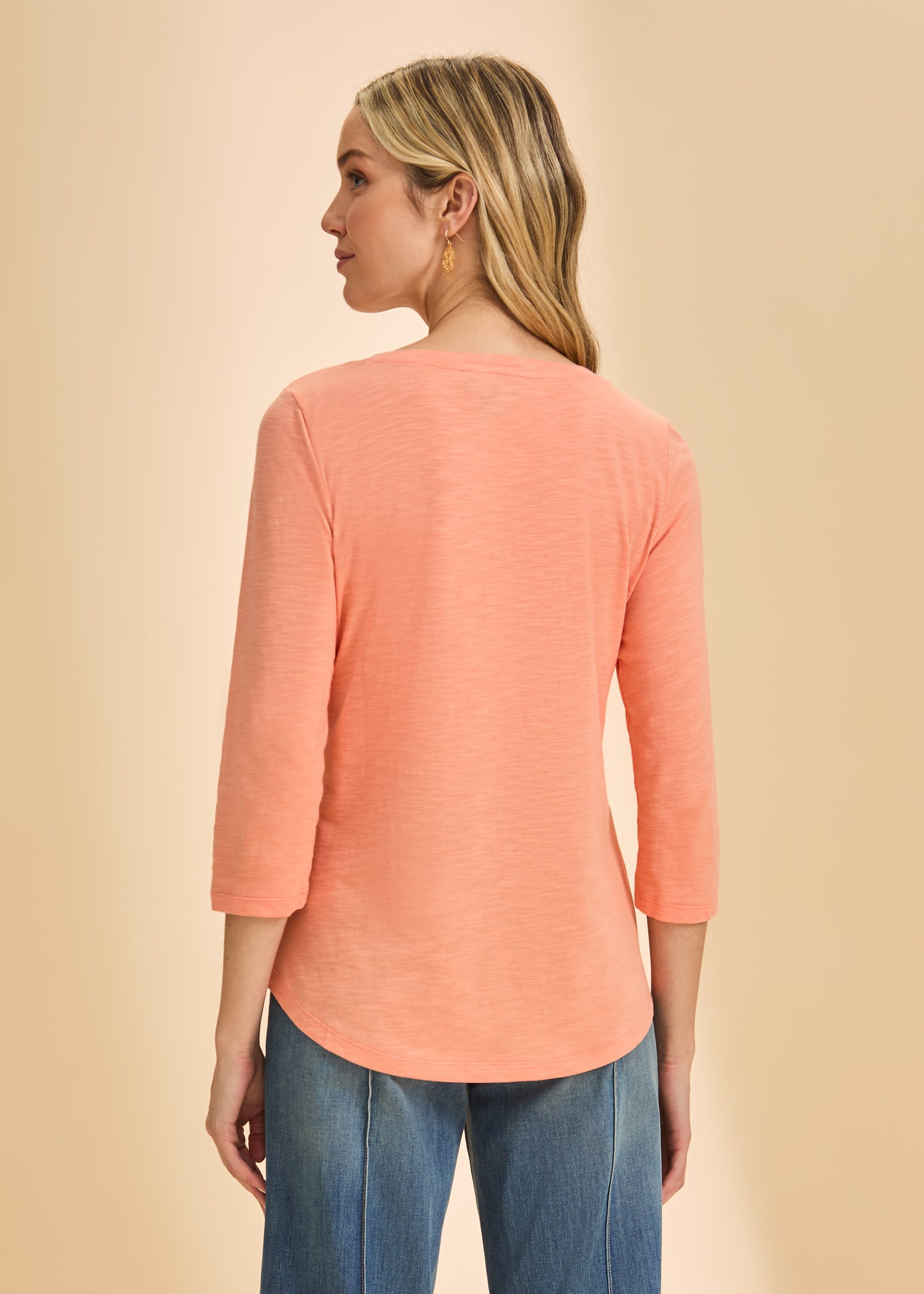 FDJ V-NECK 3/4 SLEEVE TOP - CANTALOUPE