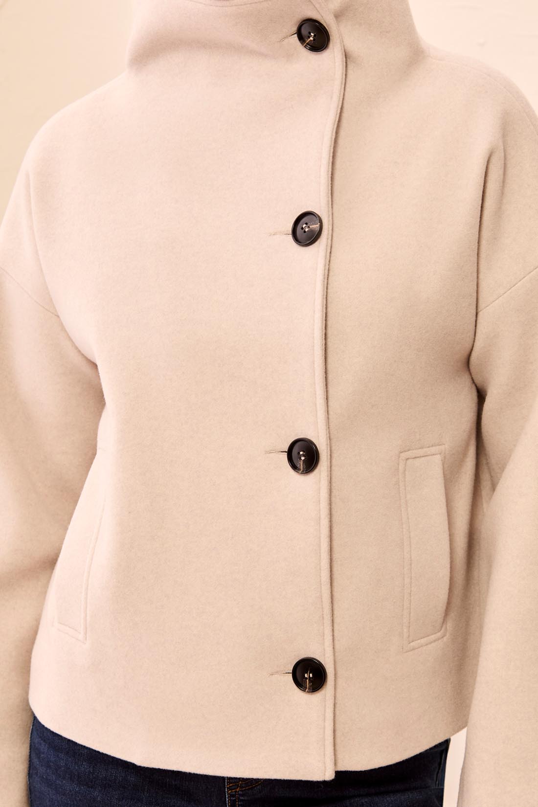TRIBAL LOFTY CHIC FUNNEL NECK CLOTH JACKET - ANTIQUE WHITE