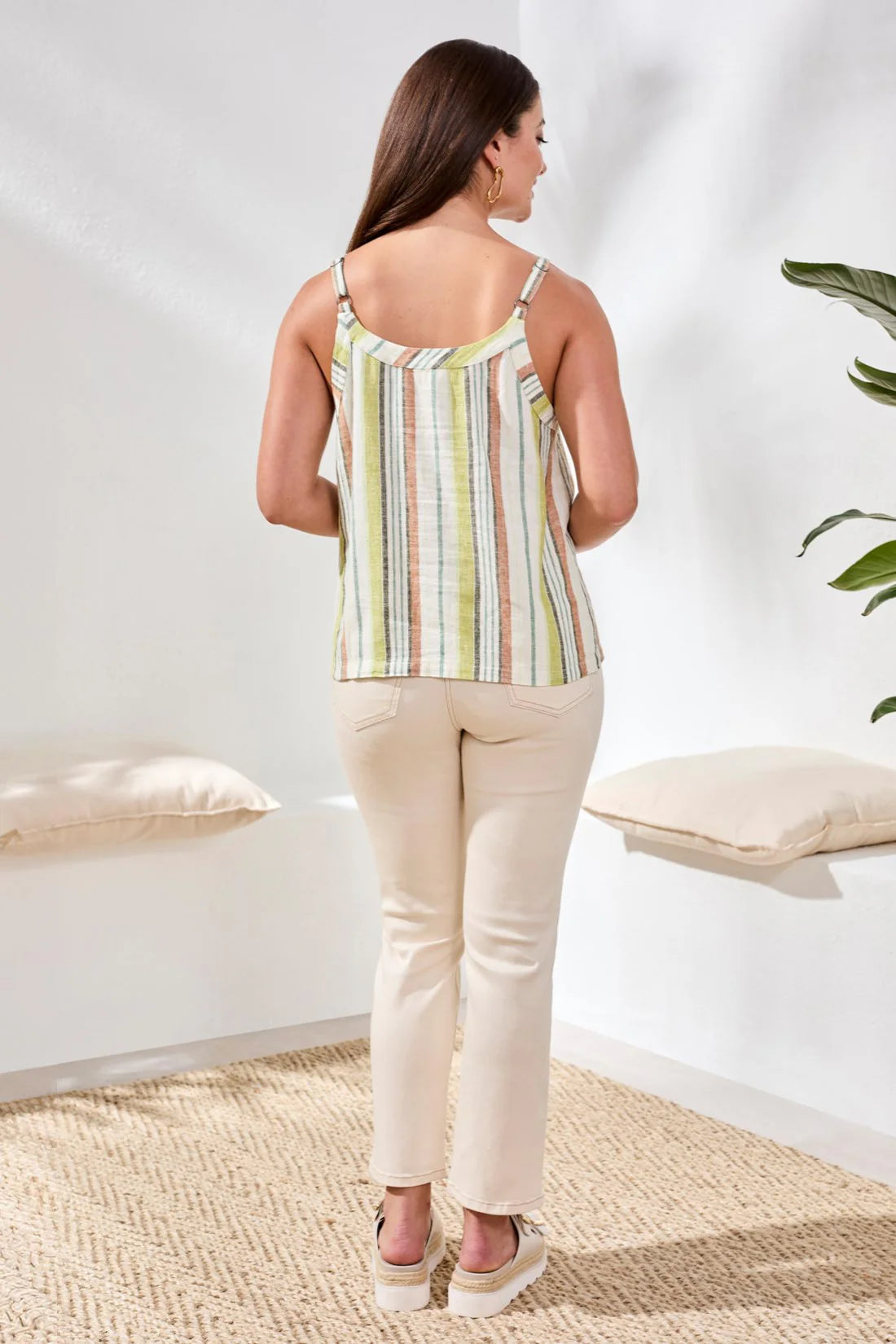 TRIBAL BUTTON FRONT WOVEN CAMI - KIWI ZEST - Vi-Leen's Fashions