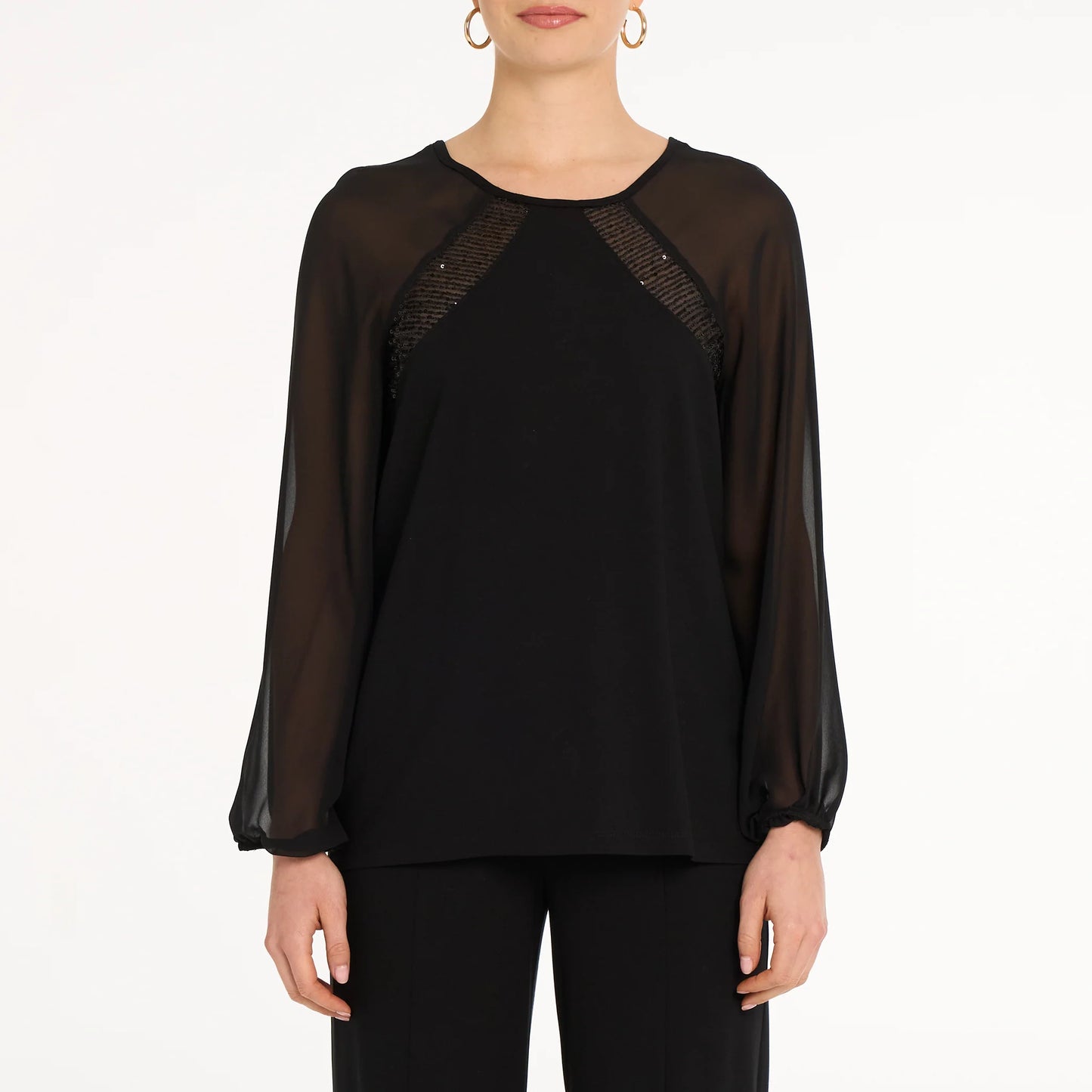 DEVIA BLACK SHEER SLEEVE TOP