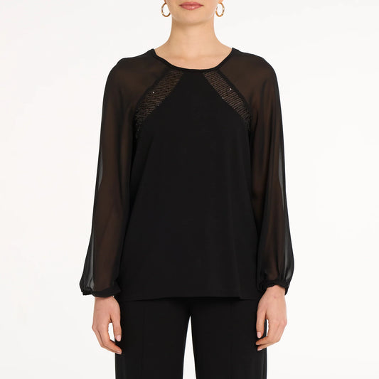 DEVIA BLACK SHEER SLEEVE TOP