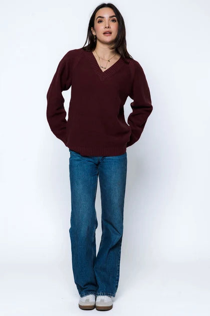 ORB LEANDRA V-NECK SWEATER - WINE