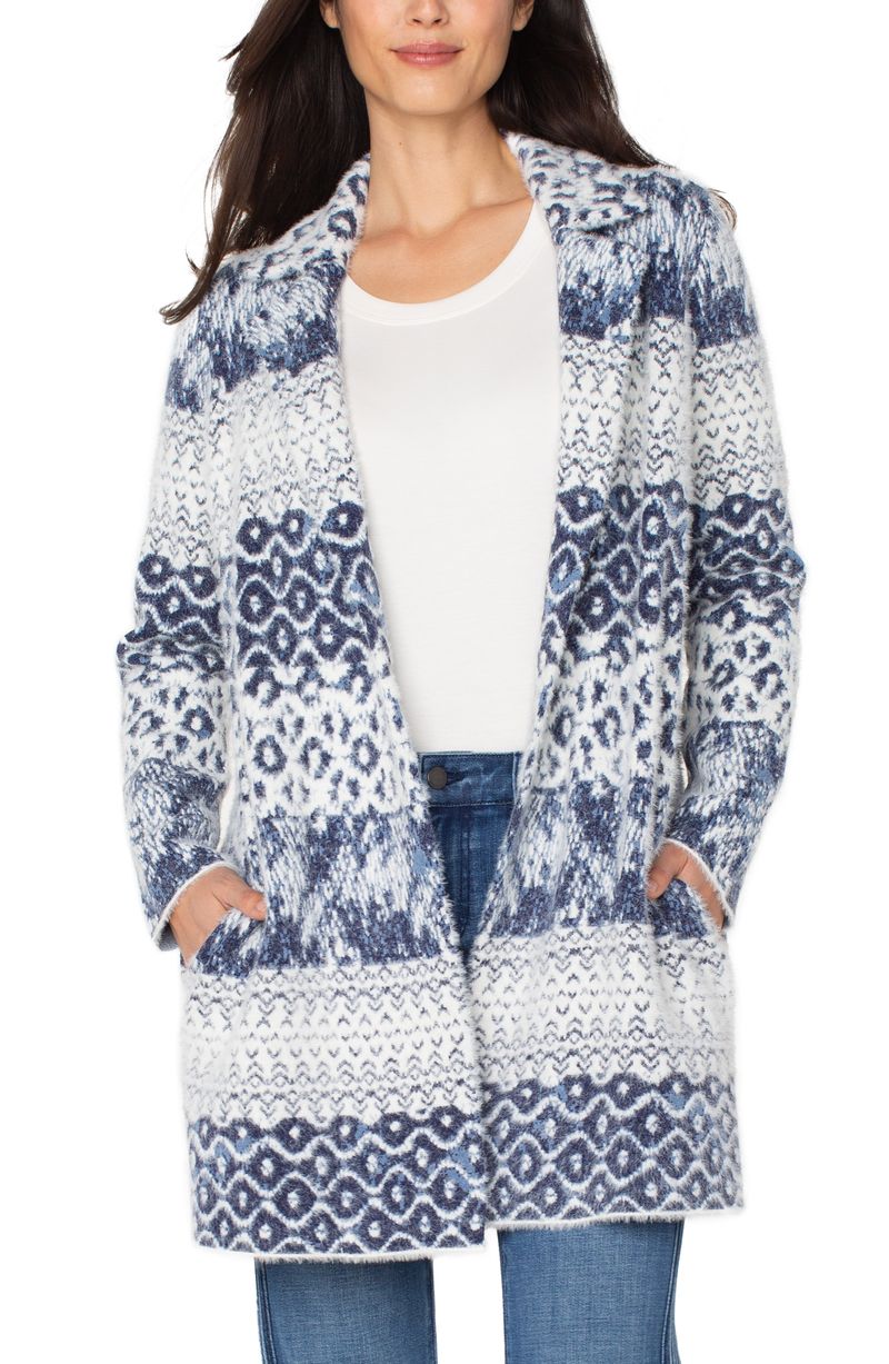 LIVERPOOL OPEN FRONT SWEATER COAT - DENIM BLUE MIX