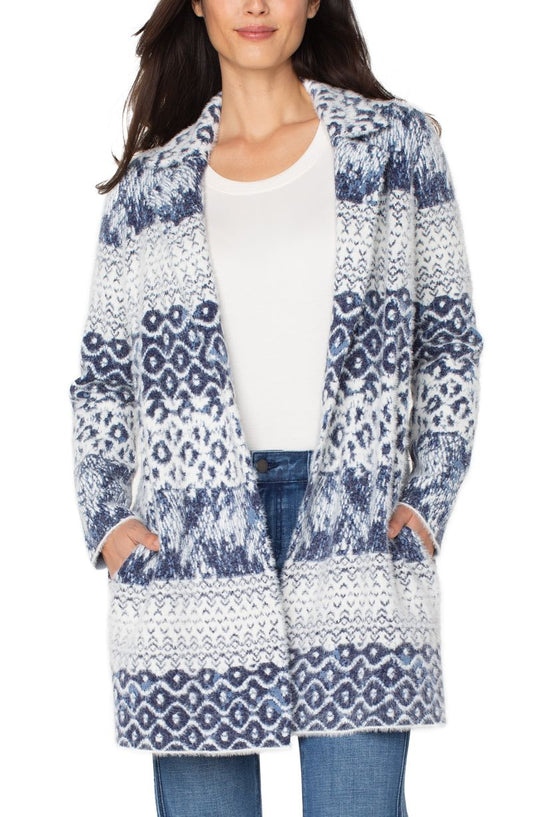 LIVERPOOL OPEN FRONT SWEATER COAT - DENIM BLUE MIX