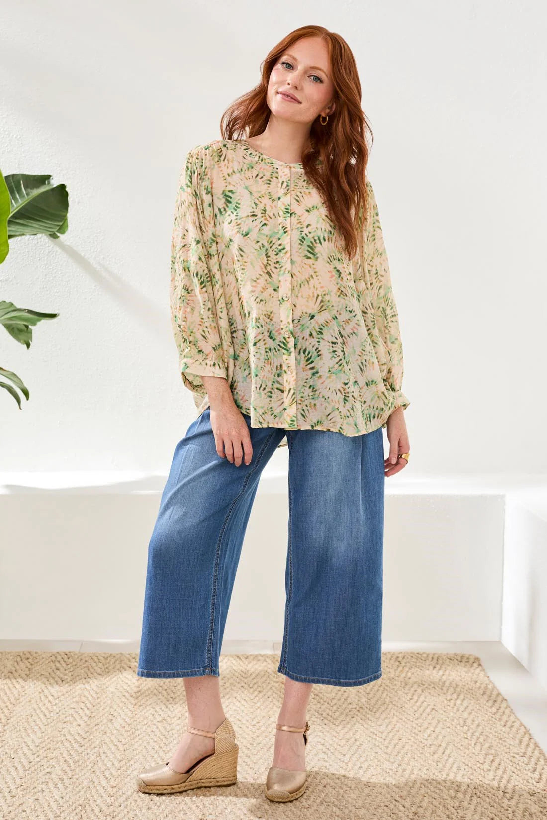 TRIBAL DOLMAN SLEEVE WIDE BLOUSE - CACTUS CLAY - Vi-Leen's Fashions