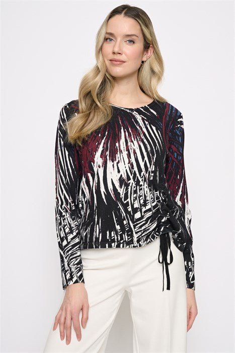 PICADILLY RUCHED DRAWSTSRING TOP - CABERNET MULTI