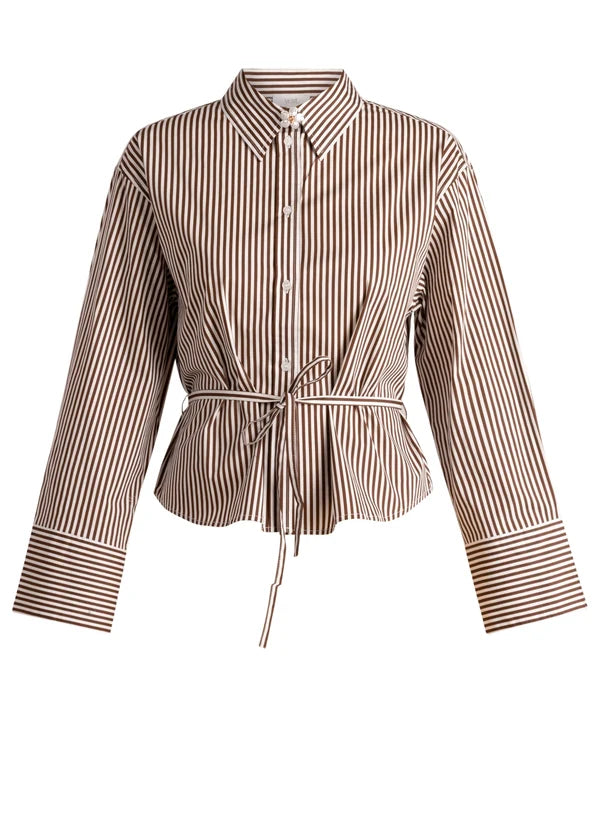 YEST SONA BLOUSE - MOCCA BROWN STRIPE