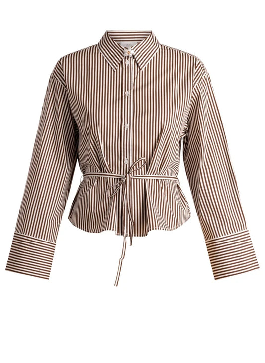 YEST SONA BLOUSE - MOCCA BROWN STRIPE
