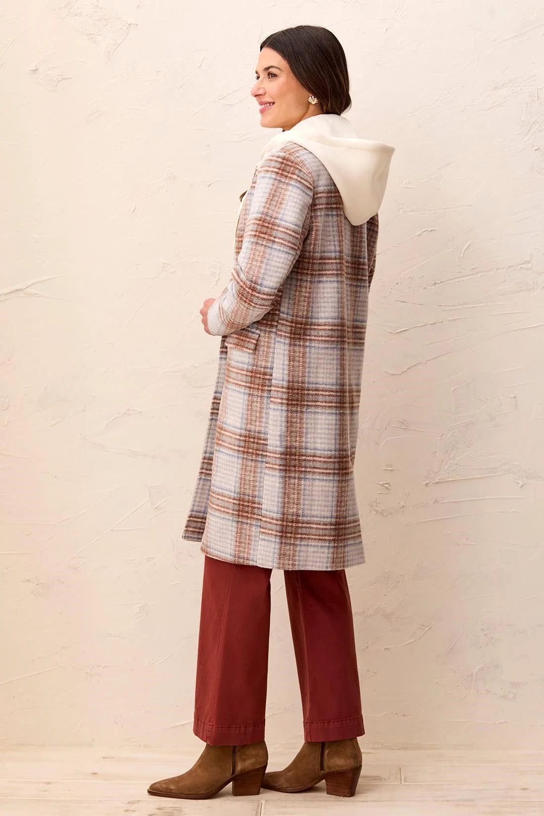 TRIBAL PLAID CAR COAT WITH REMOVABLE FOOLER HOOD