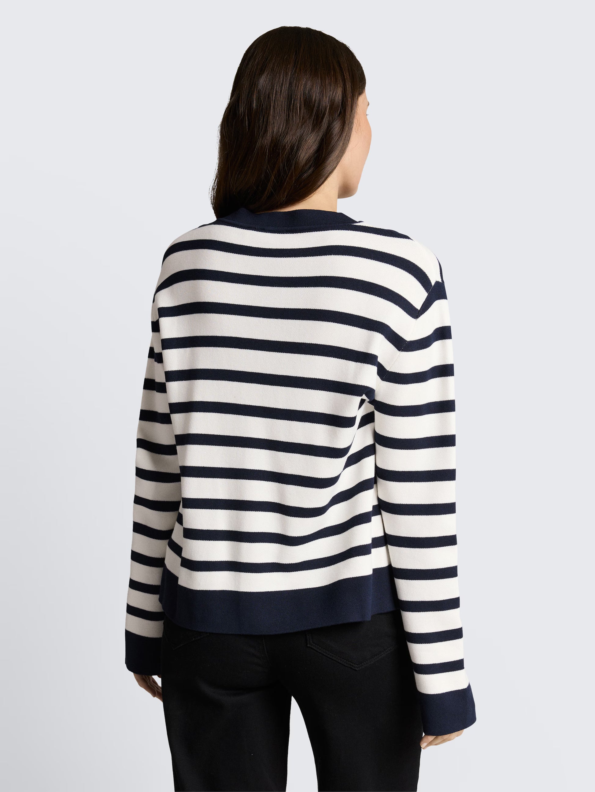 TOM TAILOR MILANO SWEATER WITH BUTTONS - NAVY/WHITE - Vi-Leen's Fashions