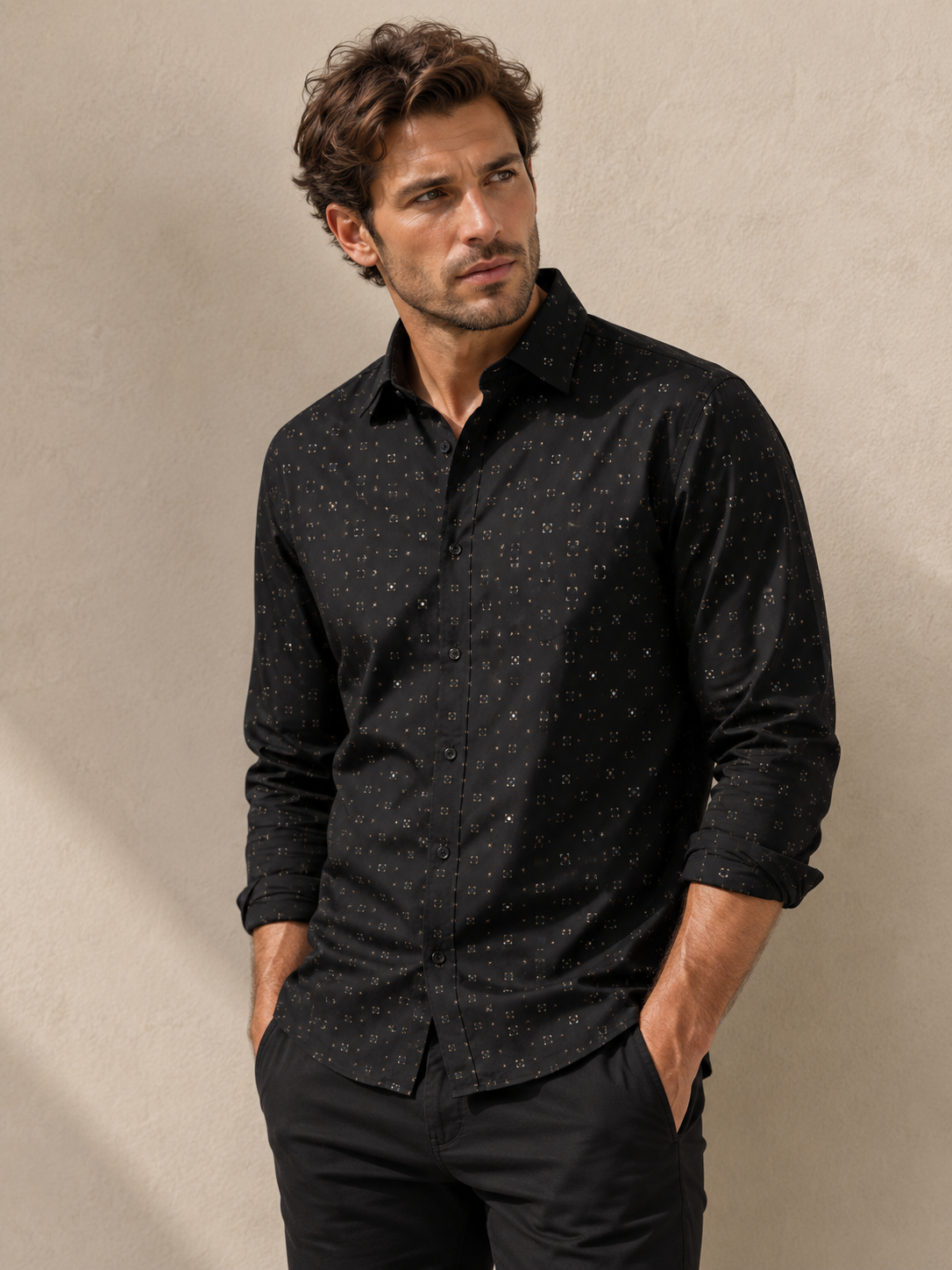 MEN'S POINT ZERO POLY/COTTON PRINT SHIRT - BLACK