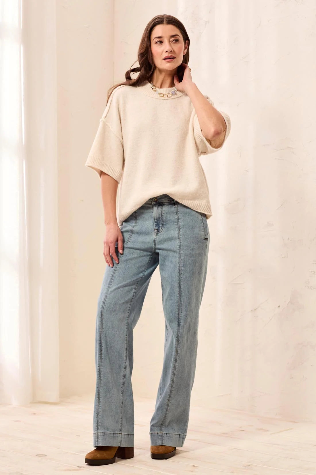 TRIBAL AUDREY FRONT SEAMING WIDE LEG JEAN