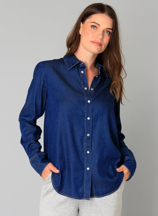 YEST BEATRICE BLOUSE - DARK BLUE DENIM