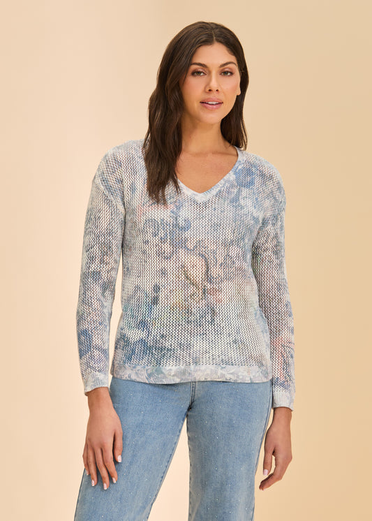 FDJ V-NECK PRINTED SWEATER - NEATRAL NARNIA - Vi-Leen's Fashions