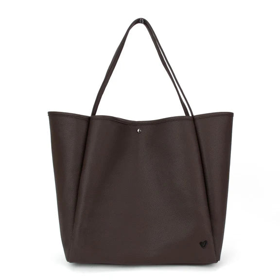 KEELE OVERSIZE VEGAN LEATHER TOTE - CHOCOLATE