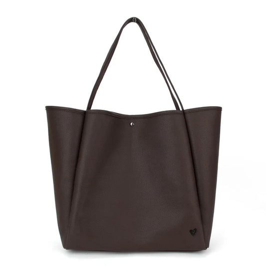 KEELE OVERSIZE VEGAN LEATHER TOTE - CHOCOLATE