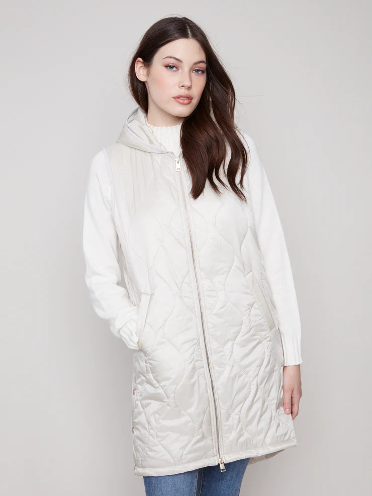 CHARLIE B PEARLIZED PUFFER LONG VEST - CHAMPAGNE