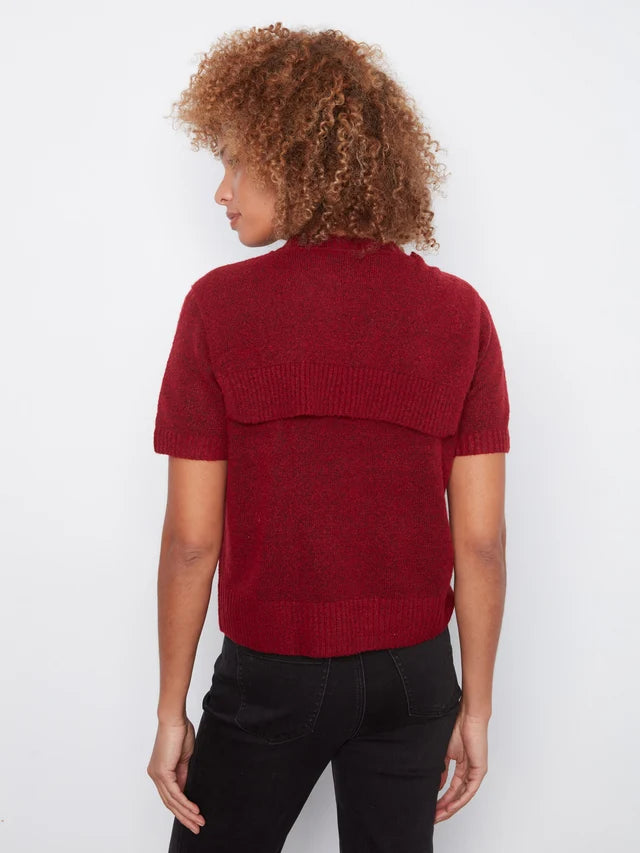 CHARLIE B SHORT SLEEVE SWEATER WITH SLEEVE DETAIL -EQUESTRIAN