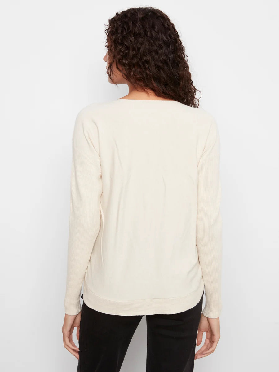 CHARLIE B BOAT NECK SWEATER WITH SIDE BUTTONS - NATURAL